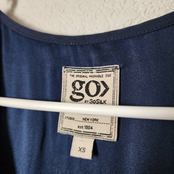 GOSILK Silk Asymmetrical V Neck Dress Navy XS Minimalist Resort Evening - Picture 7 of 10